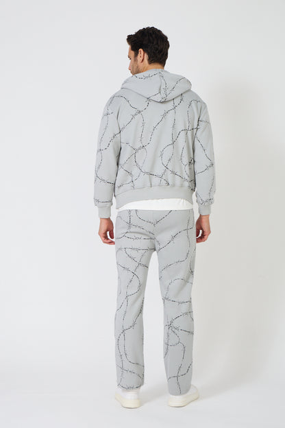 Earth Tone Washed Workwear Set - Hooded Bomber Jacket &amp; Straight Trousers