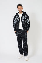 Earth Tone Washed Workwear Set - Hooded Bomber Jacket &amp; Straight Trousers
