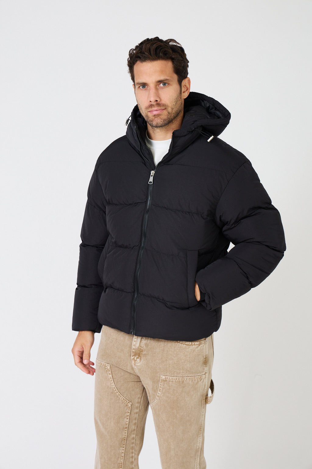 Men's quilted down jacket with hood