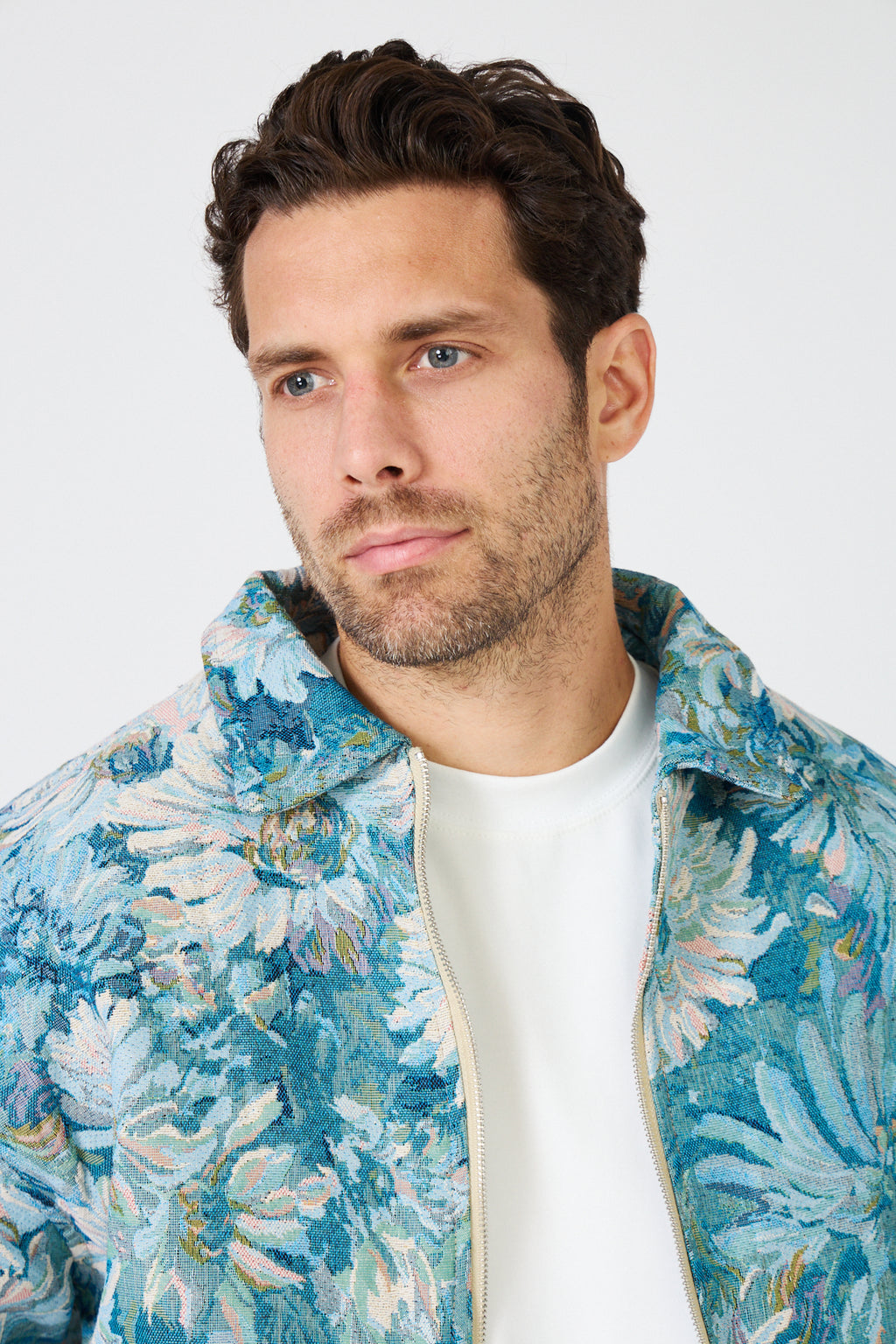 Veste zippée oversize à motif floral jacquard