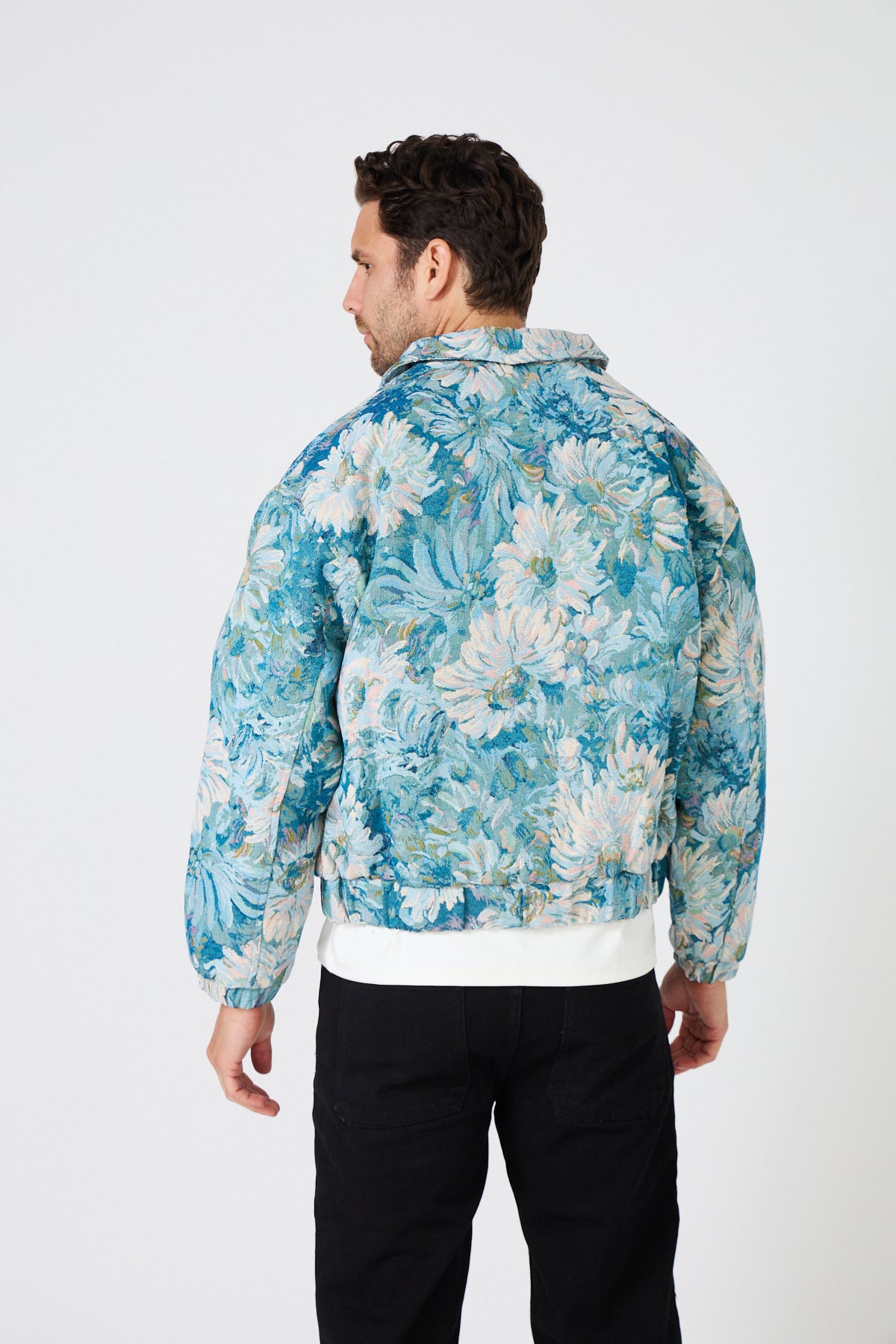 Veste zippée oversize à motif floral jacquard