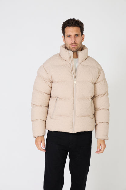 Men's quilted down jacket with relief