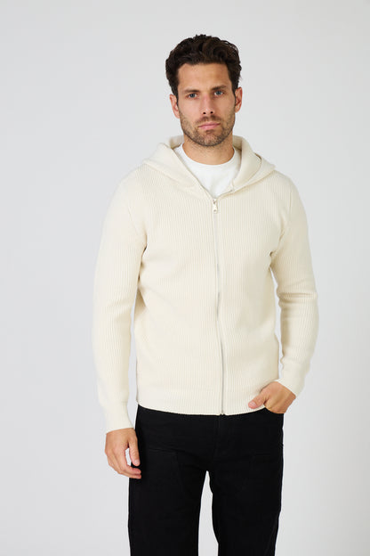 Men's Hooded Zip-Up Sweater Vest - Thick Rib Knit - Cream Off-White