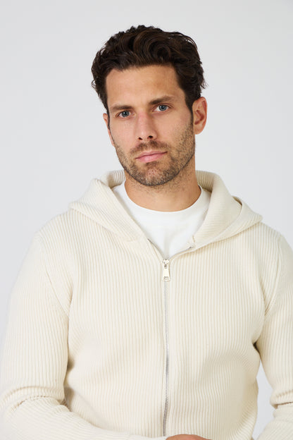 Men's Hooded Zip-Up Sweater Vest - Thick Rib Knit - Cream Off-White