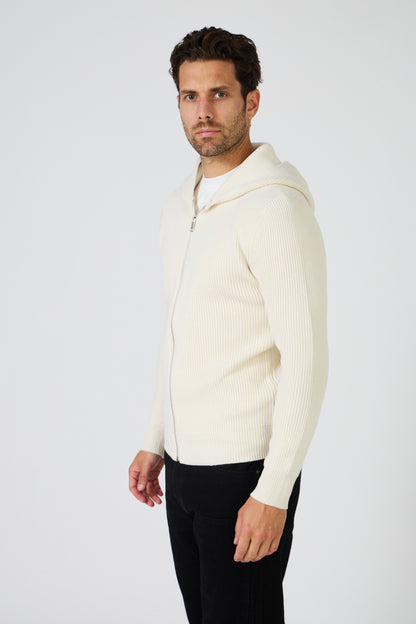 Men's Hooded Zip-Up Sweater Vest - Thick Rib Knit - Cream Off-White