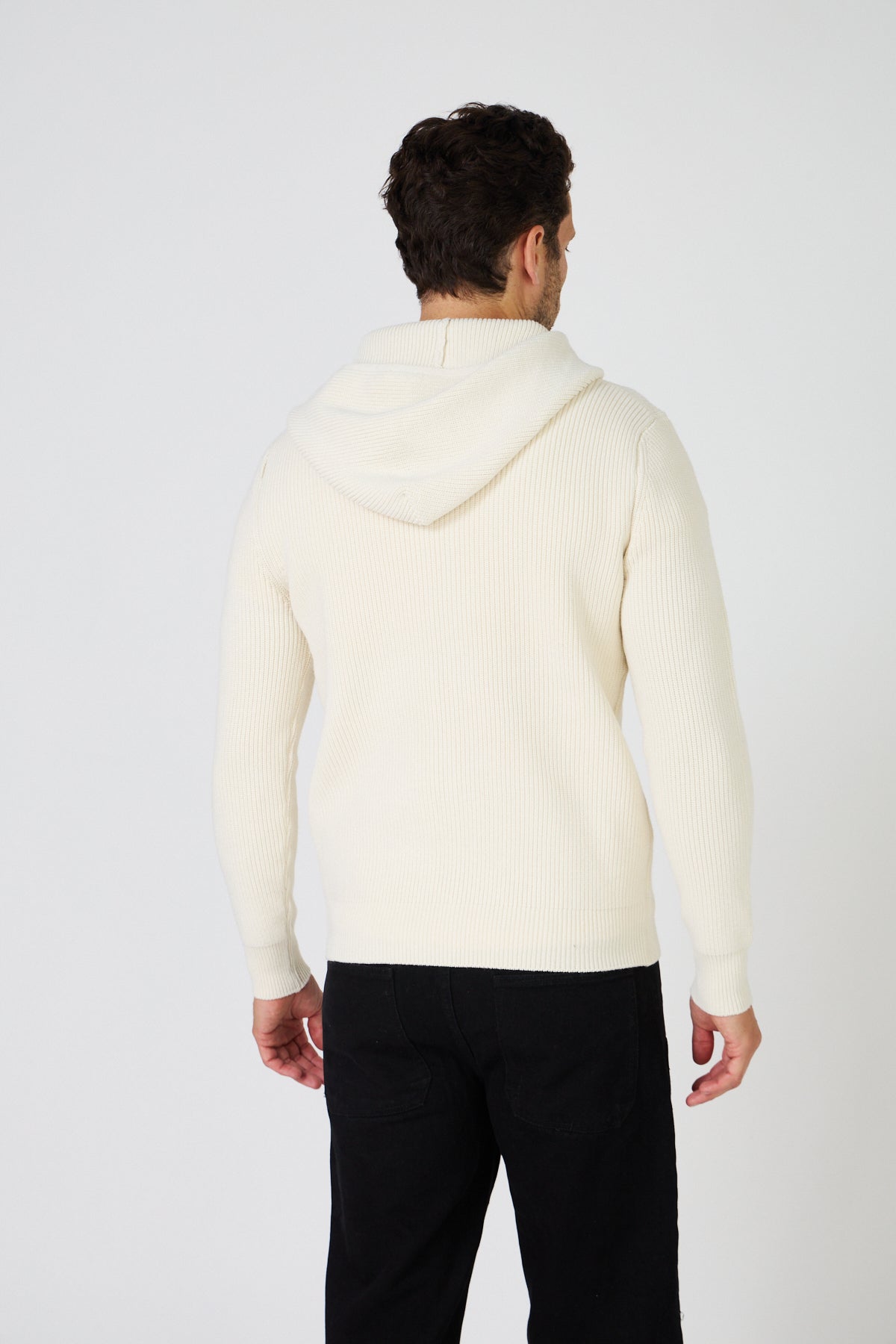 Men's Hooded Zip-Up Sweater Vest - Thick Rib Knit - Cream Off-White