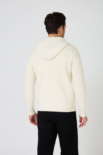 Men's Hooded Zip-Up Sweater Vest - Thick Rib Knit - Cream Off-White