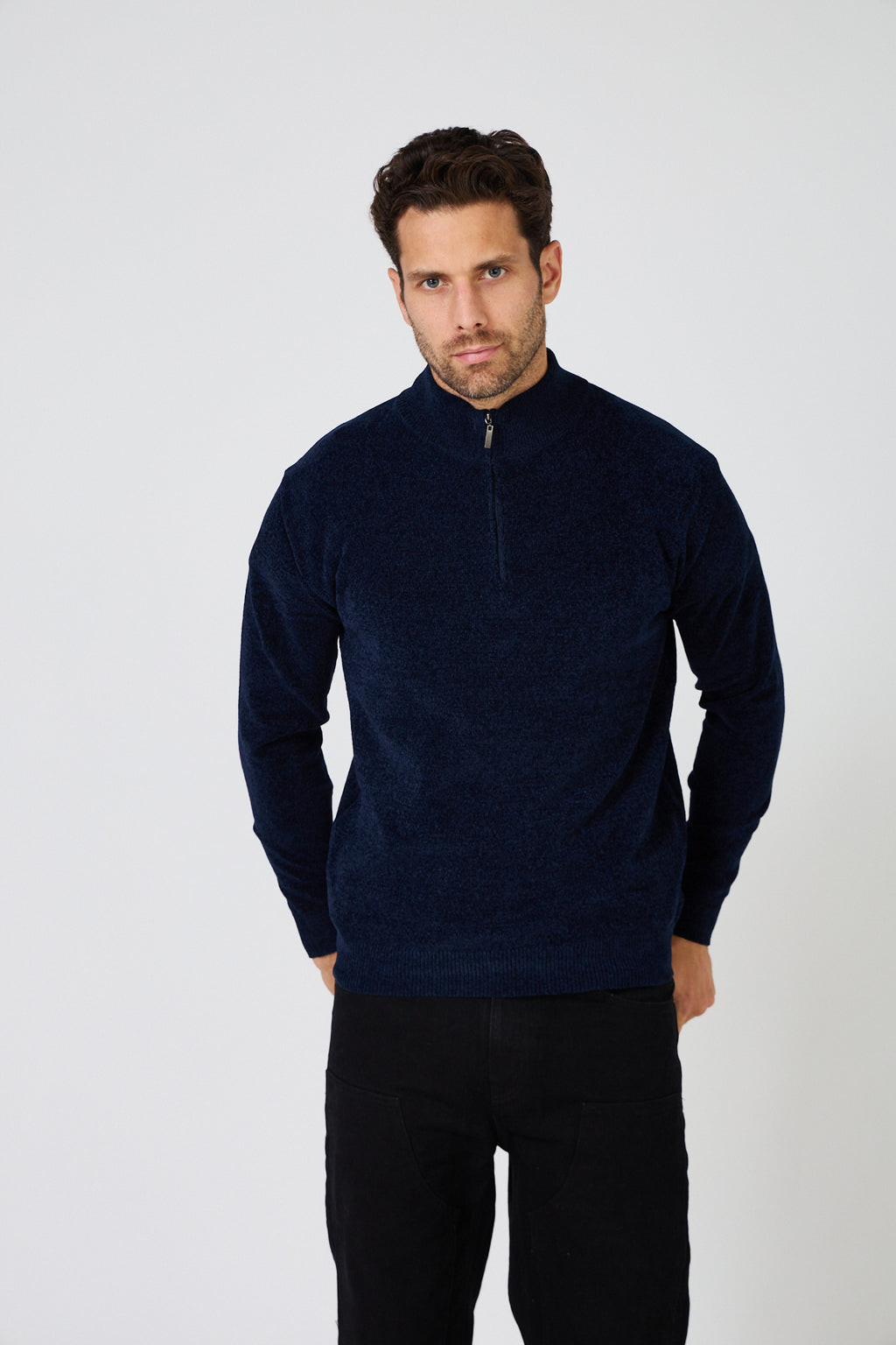 Pull Homme Maille Fine Douce - Col Montant Zippé