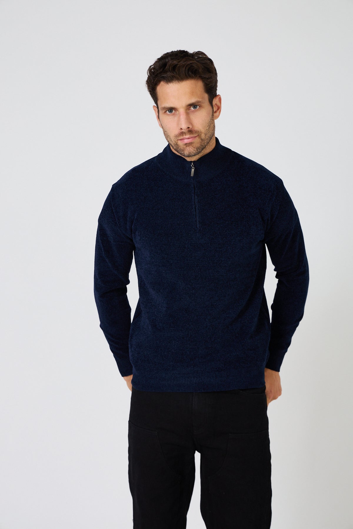 Pull Homme Maille Fine Douce - Col Montant Zippé