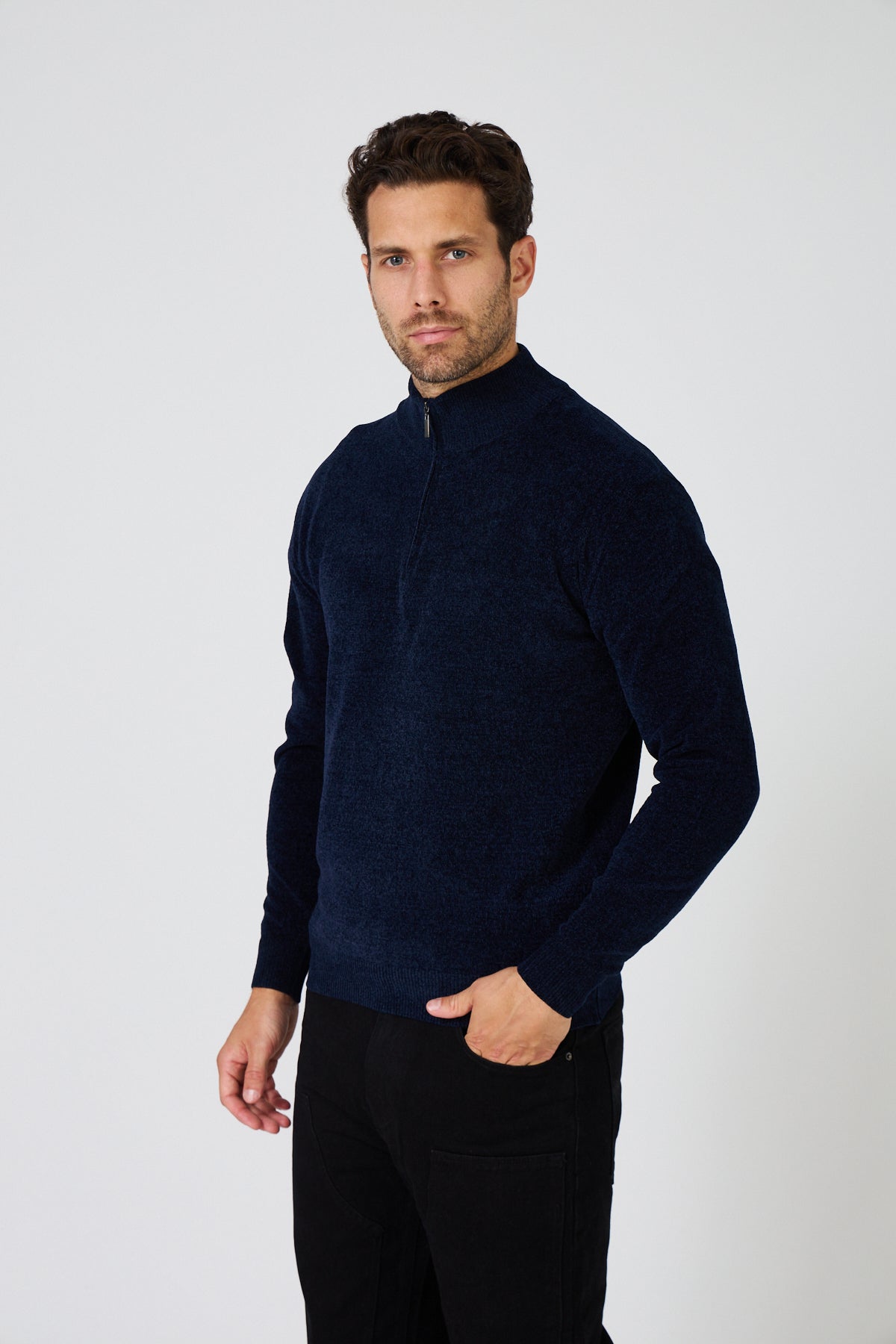 Pull Homme Maille Fine Douce - Col Montant Zippé