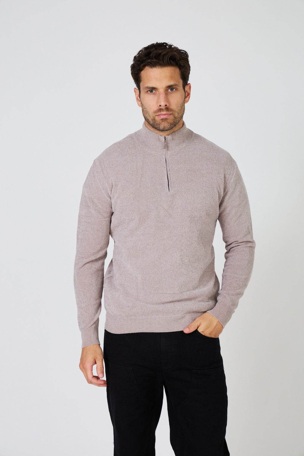 Pull Homme Maille Fine Douce - Col Montant Zippé
