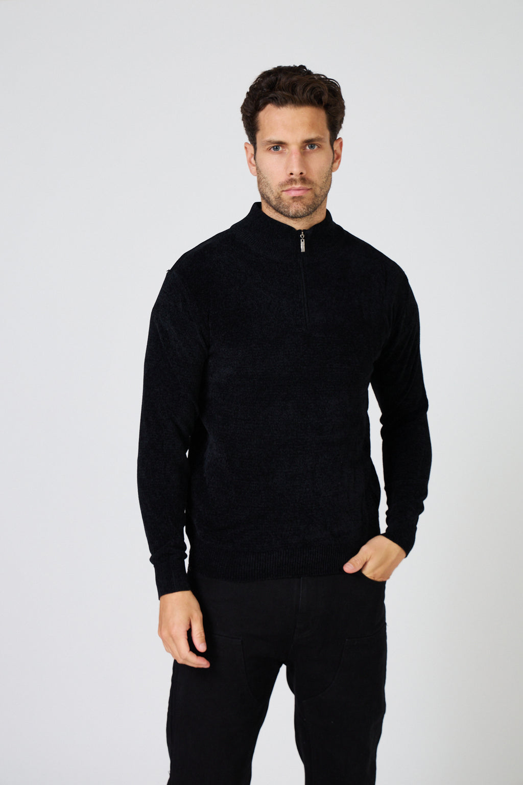 Pull Homme Maille Fine Douce - Col Montant Zippé