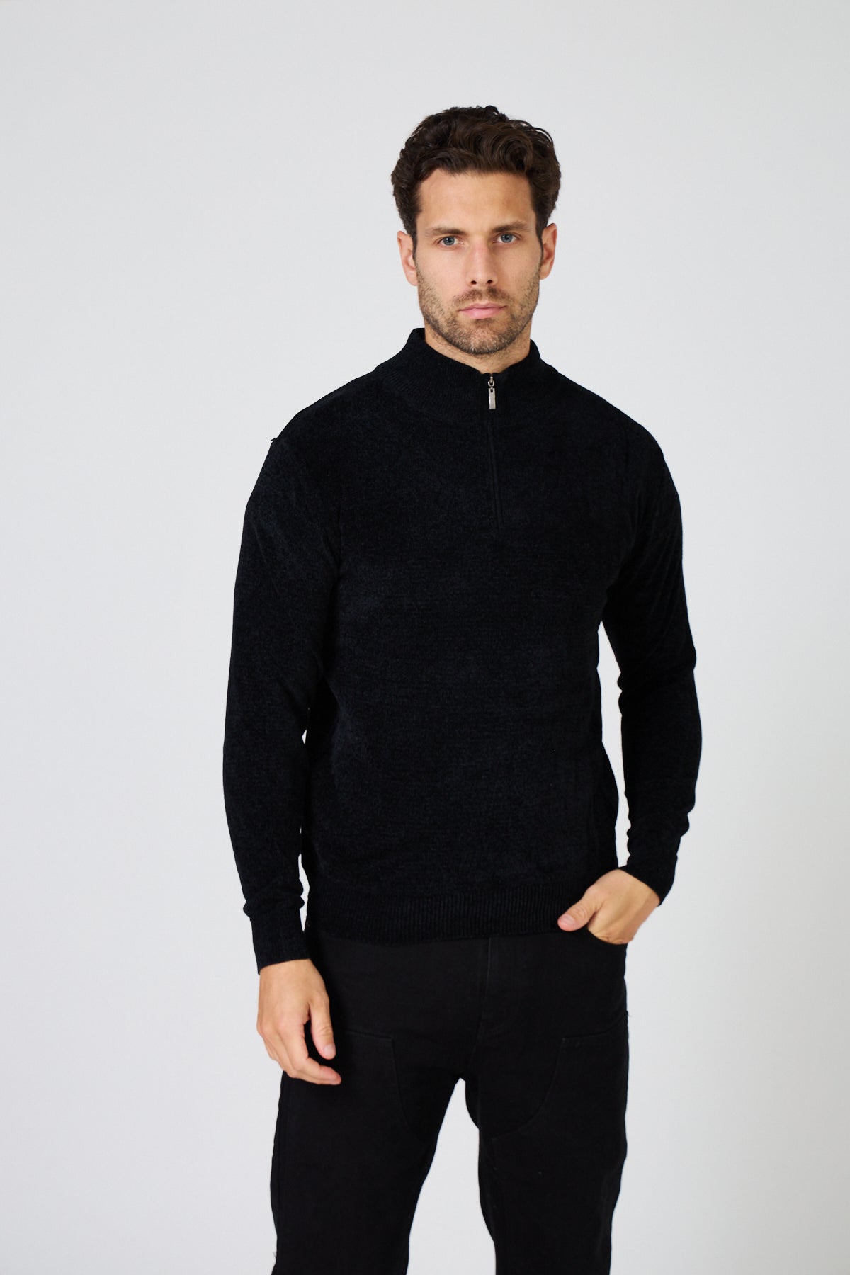 Pull Homme Maille Fine Douce - Col Montant Zippé