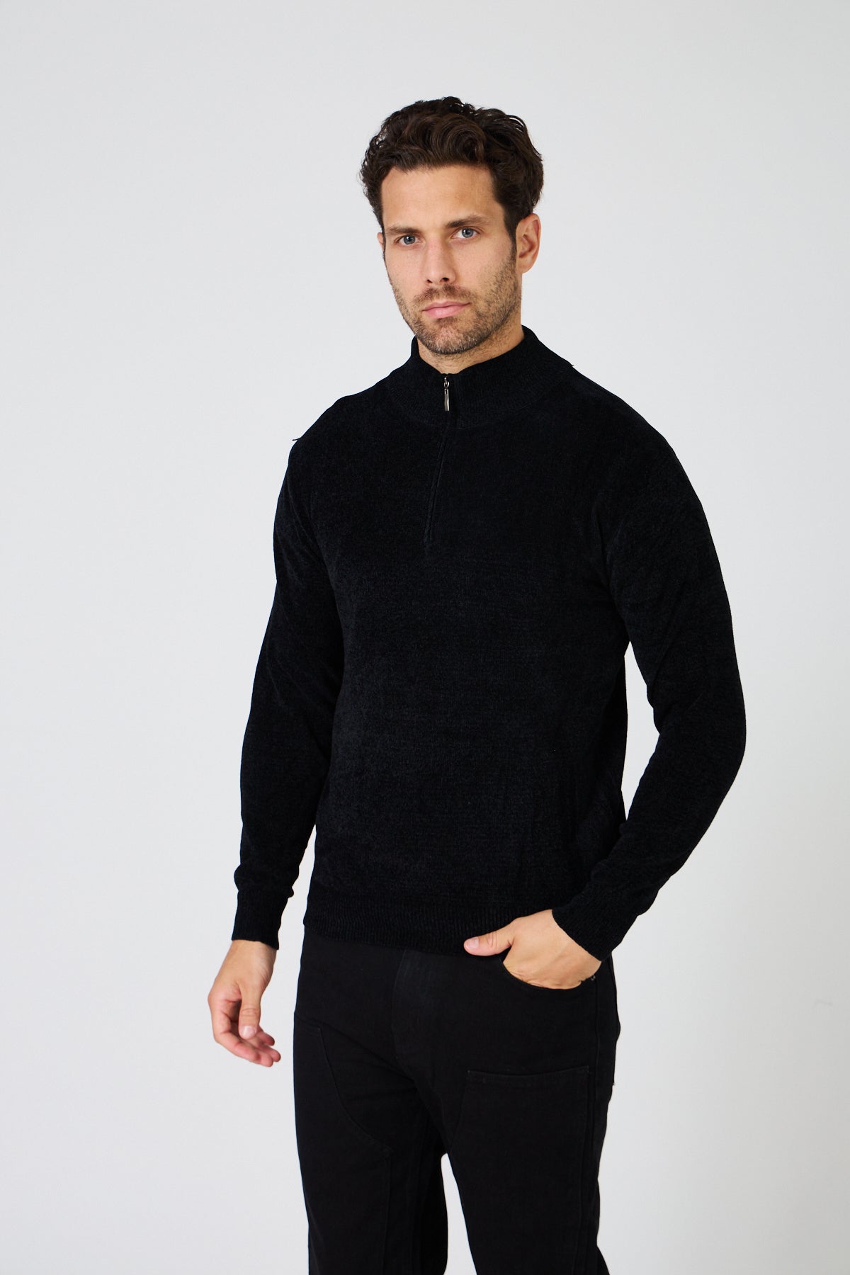 Pull Homme Maille Fine Douce - Col Montant Zippé