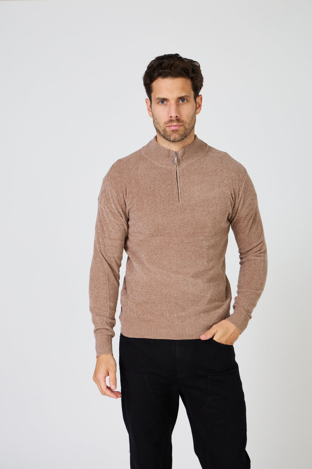 Pull Homme Maille Fine Douce - Col Montant Zippé