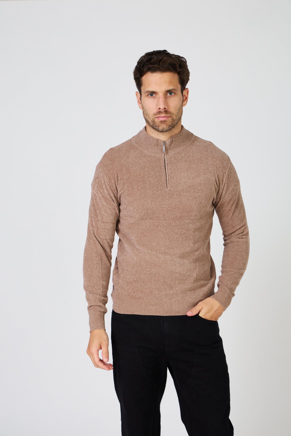 Pull Homme Maille Fine Douce - Col Montant Zippé