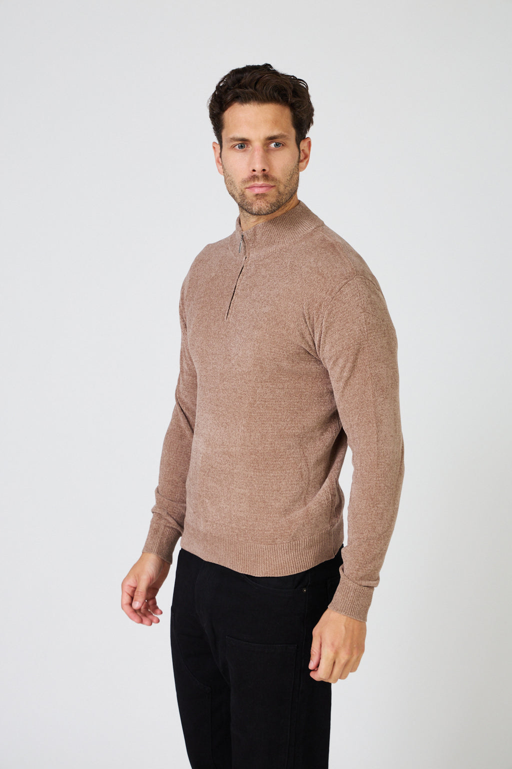 Pull Homme Maille Fine Douce - Col Montant Zippé