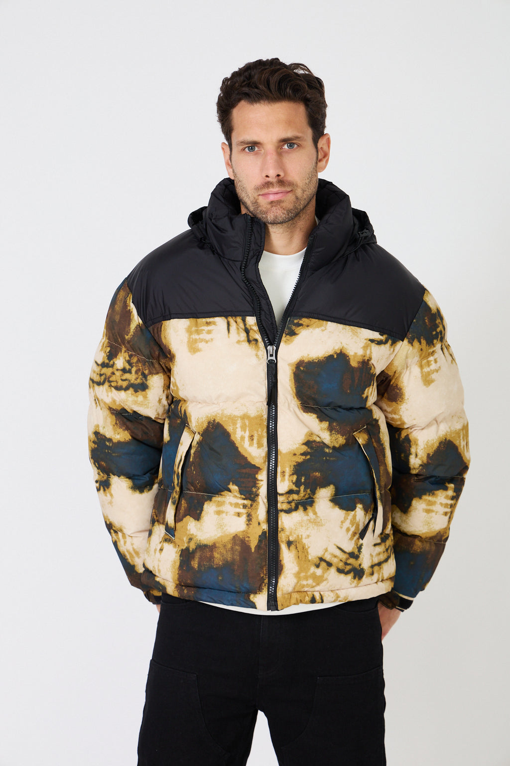 Men's down jacket with two-tone pattern