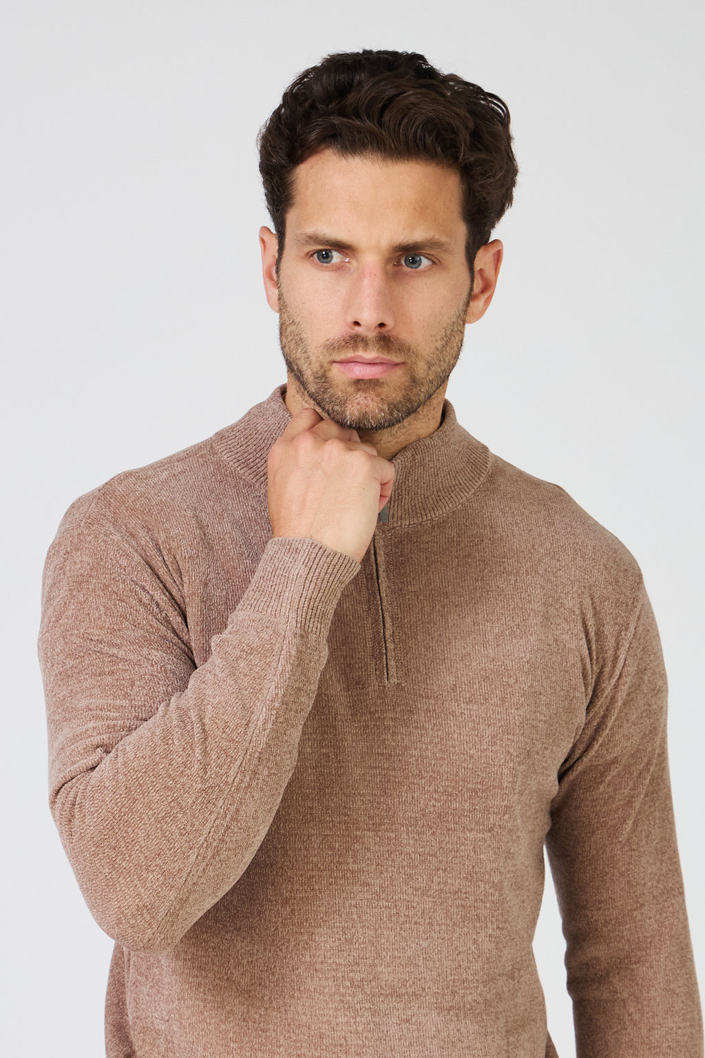 Pull Homme Maille Fine Douce - Col Montant Zippé