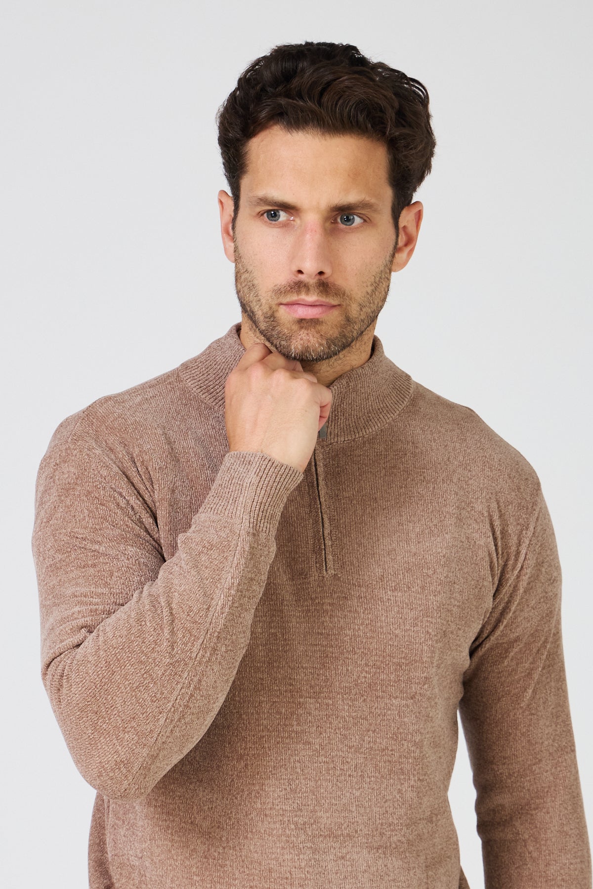 Pull Homme Maille Fine Douce - Col Montant Zippé