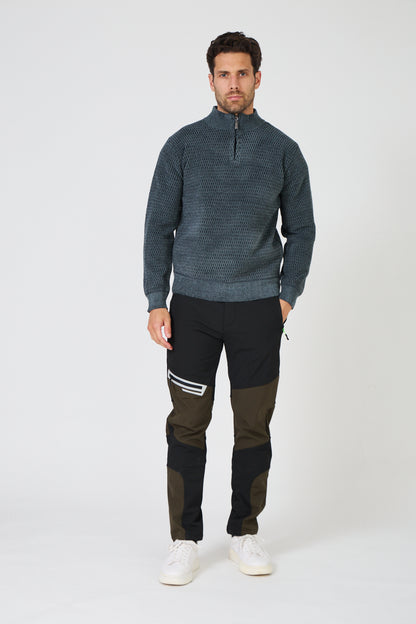 Pull Homme Maille Texturée - Col Montant Zippé