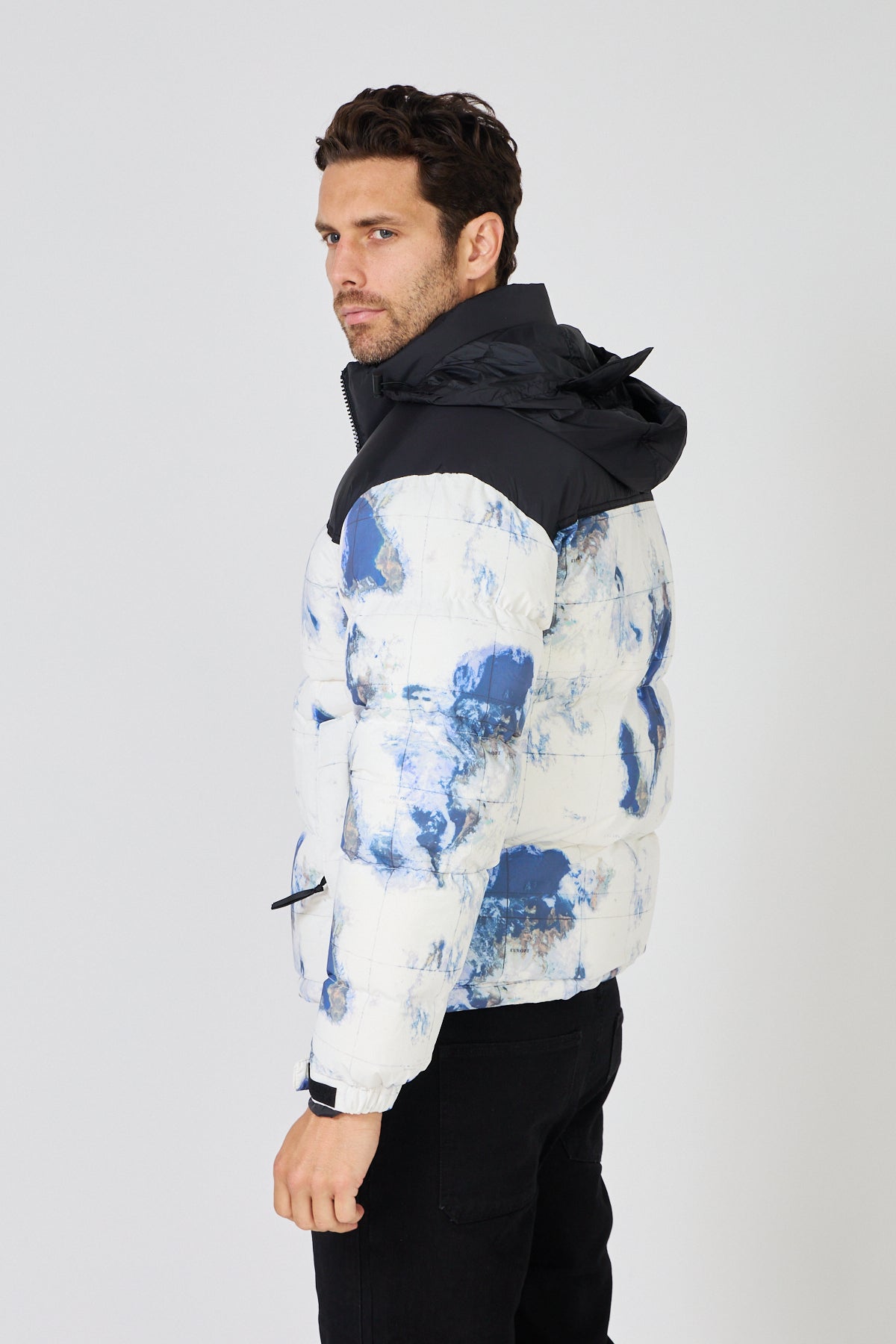 Men's down jacket with two-tone pattern