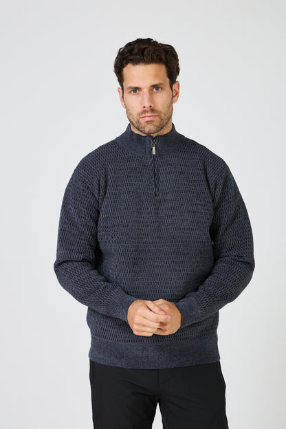 Pull Homme Maille Texturée - Col Montant Zippé