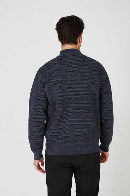 Pull Homme Maille Texturée - Col Montant Zippé