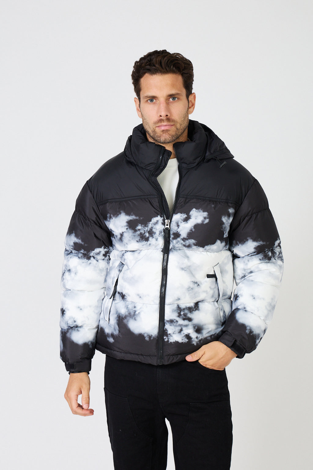Men's down jacket with two-tone pattern
