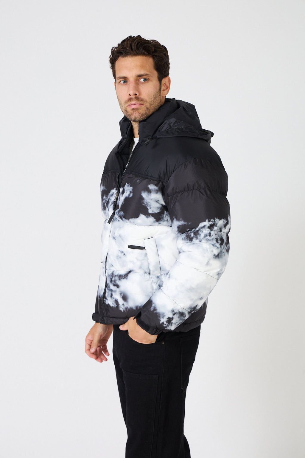 Men's down jacket with two-tone pattern