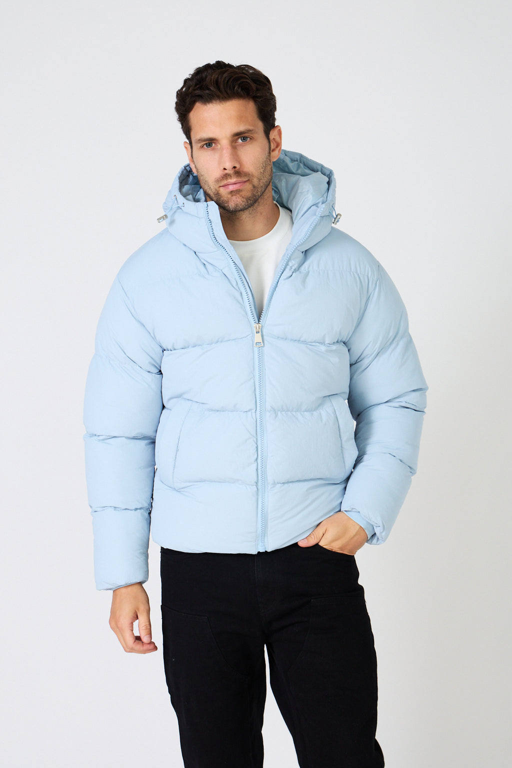 Men's quilted down jacket with hood