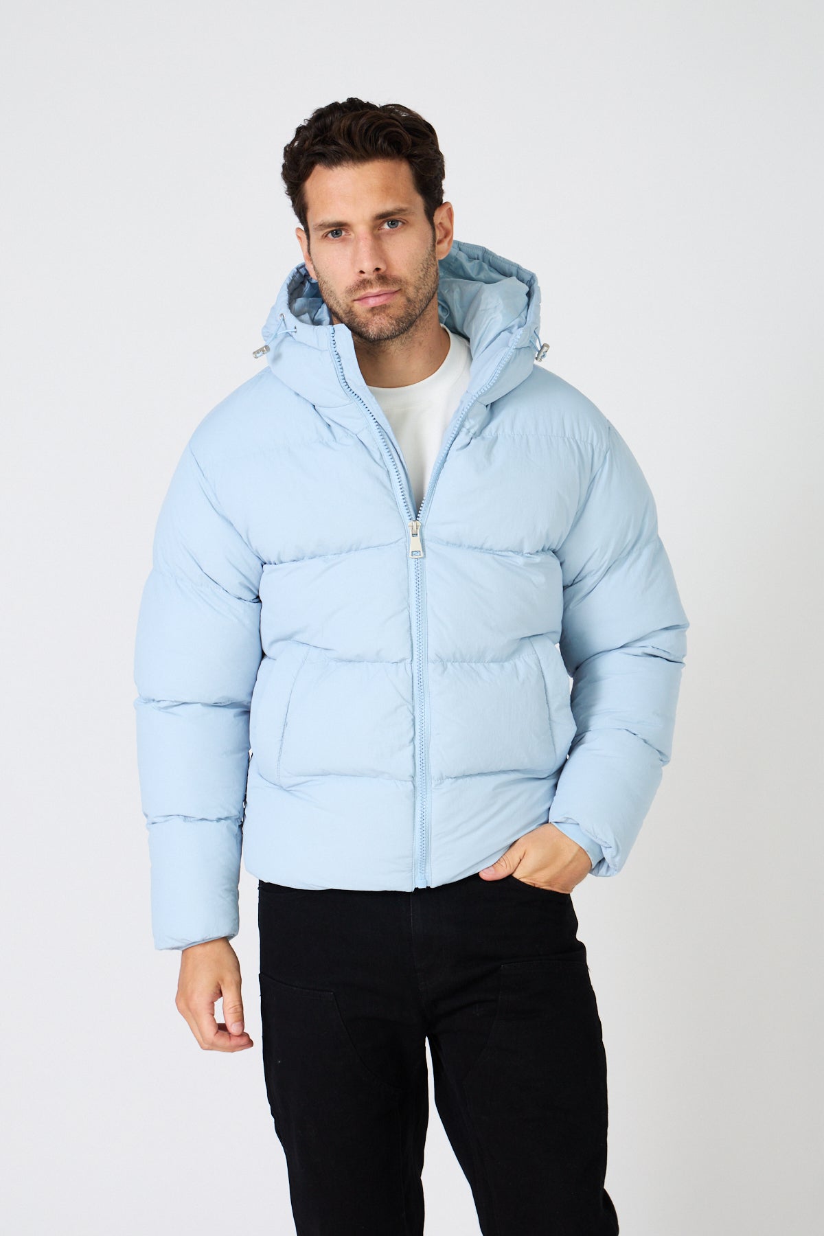 Men's quilted down jacket with hood