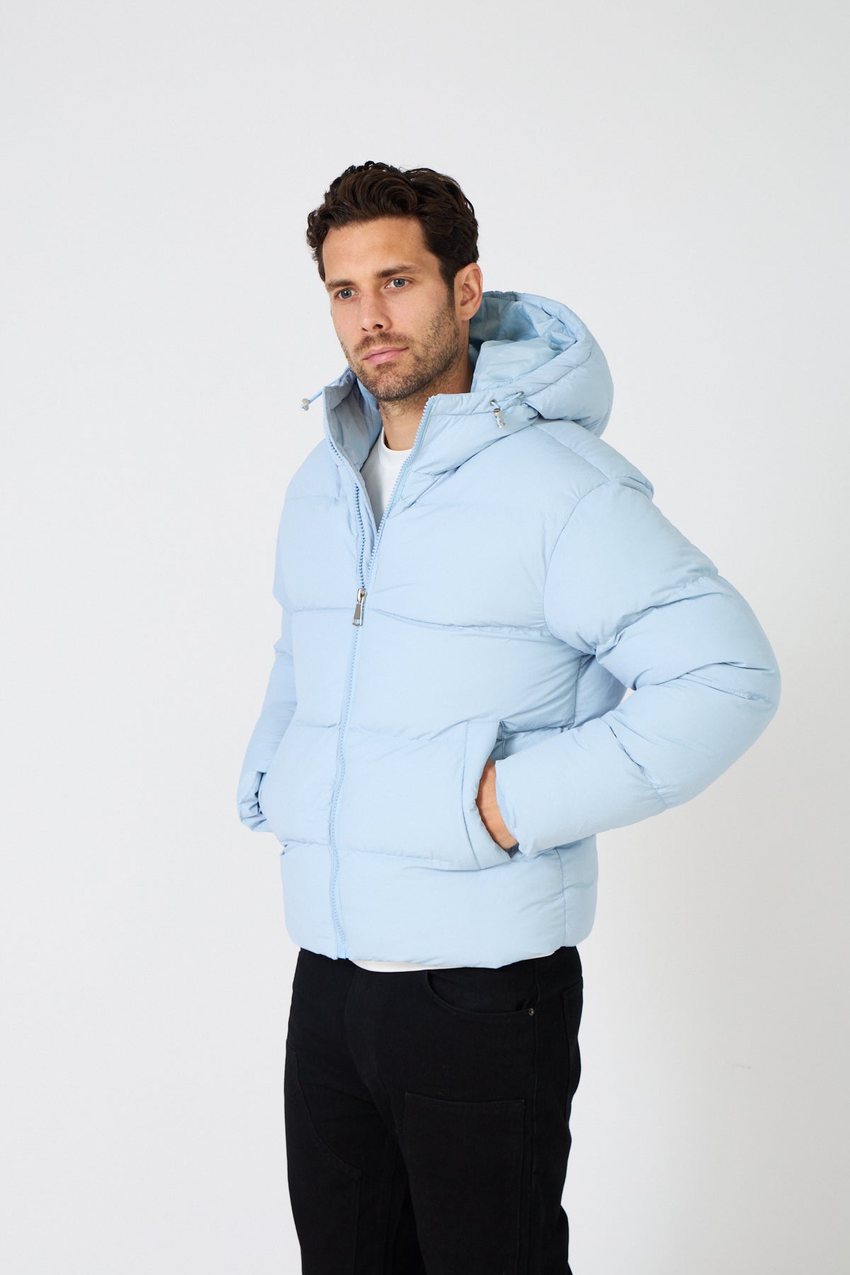 Men's quilted down jacket with hood