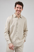 Chemise en lin à Manches Longues Coupe Moderne Boutonnée