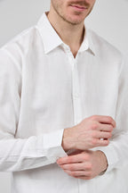 Chemise en lin à Manches Longues Coupe Moderne Boutonnée
