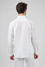 Chemise en lin à Manches Longues Coupe Moderne Boutonnée