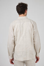 Chemise en lin à Manches Longues Coupe Moderne Boutonnée