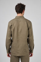 Chemise en lin à Manches Longues Coupe Moderne Boutonnée