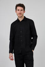 Chemise en lin à Manches Longues Coupe Moderne Boutonnée