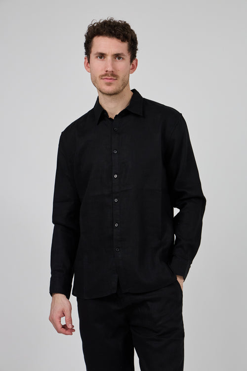 Chemise en lin à Manches Longues Coupe Moderne Boutonnée