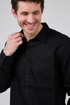 Chemise en lin à Manches Longues Coupe Moderne Boutonnée