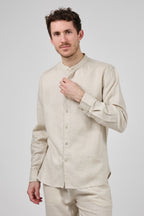 Chemise en Lin à Col Officier Boutonnée