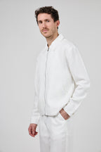Veste en lin zippée à col classique doubler à l interieur avec poche