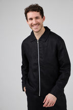 Veste en lin zippée à col classique doubler à l interieur avec poche