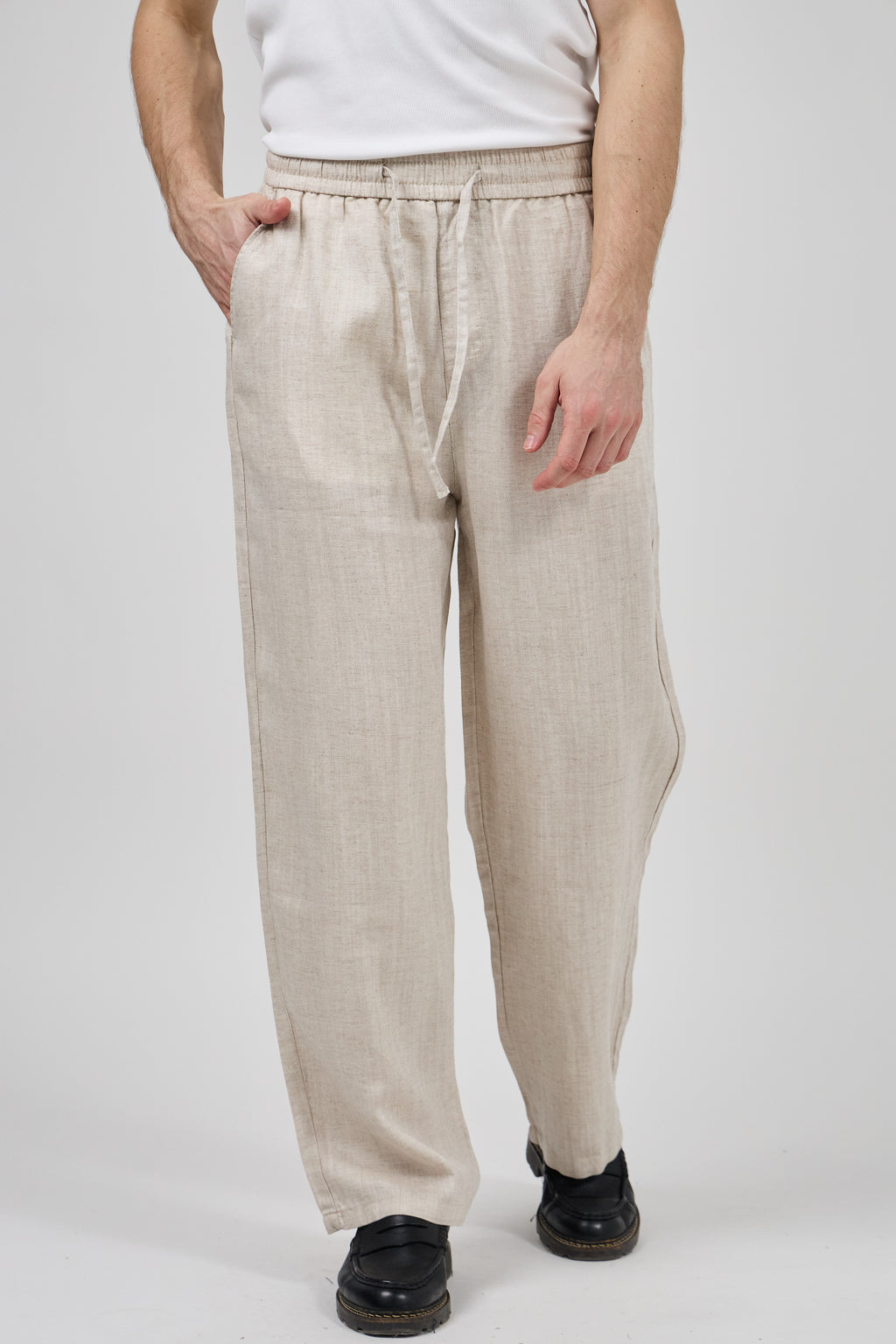 Pantalon homme en lin à taille élastique avec cordon de serrage