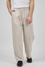 Pantalon homme en lin à taille élastique avec cordon de serrage