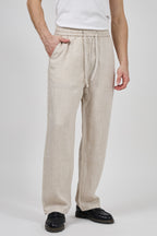 Pantalon homme en lin à taille élastique avec cordon de serrage