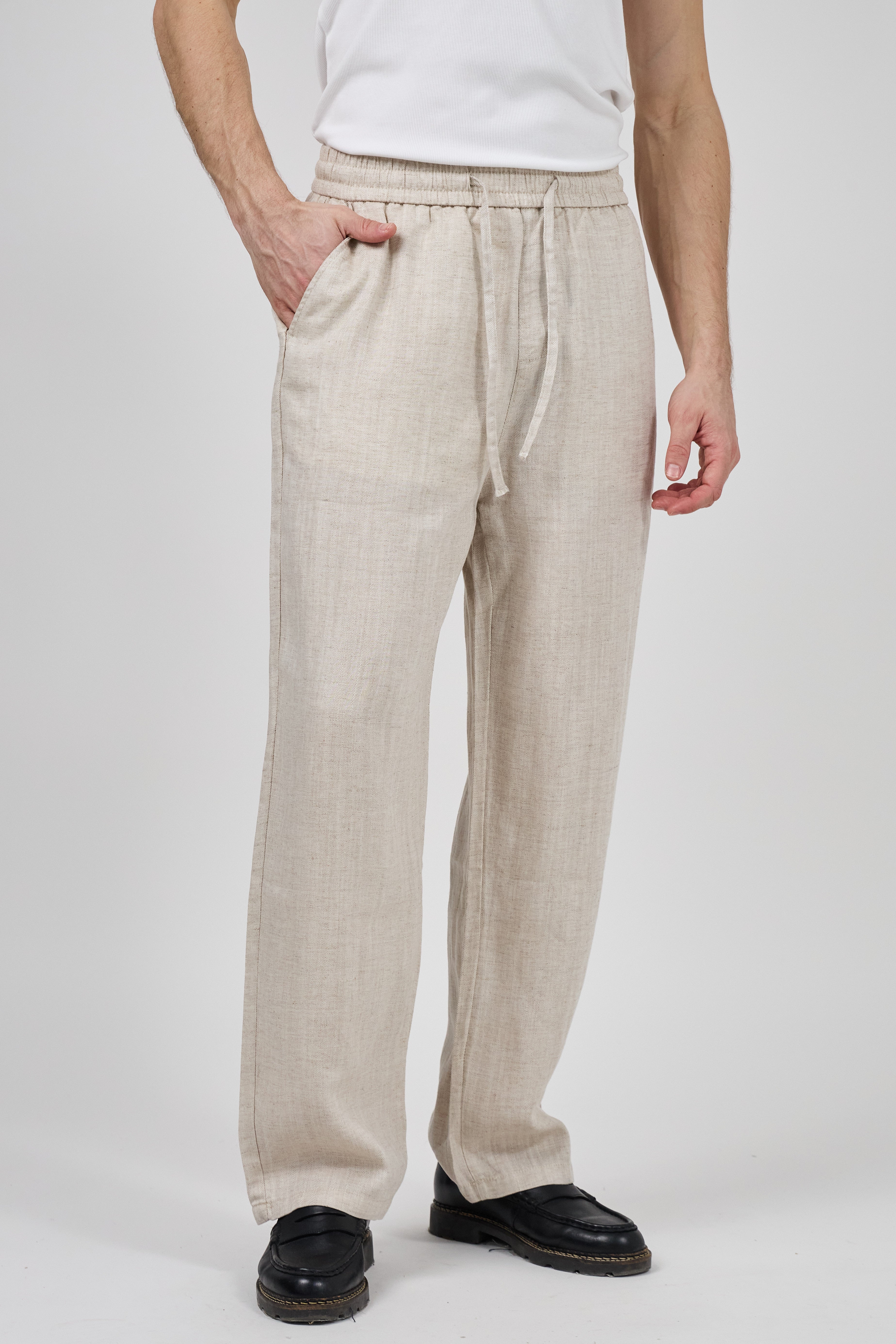 Pantalon homme en lin à taille élastique avec cordon de serrage