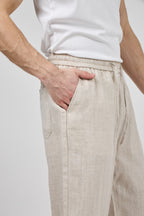 Pantalon homme en lin à taille élastique avec cordon de serrage