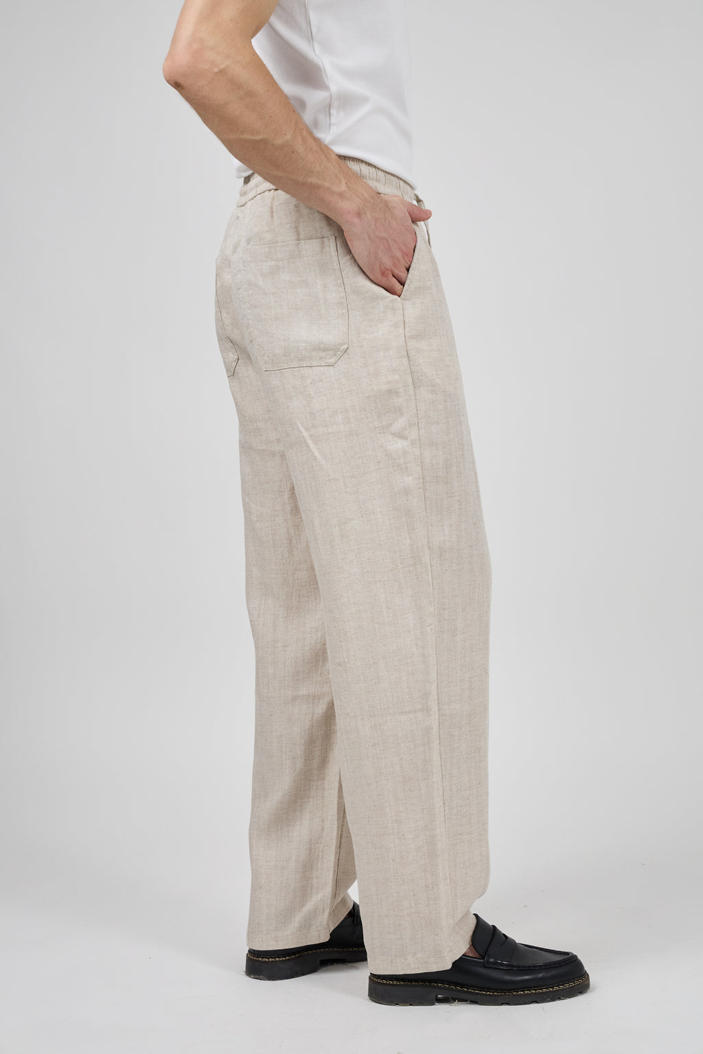 Pantalon homme en lin à taille élastique avec cordon de serrage